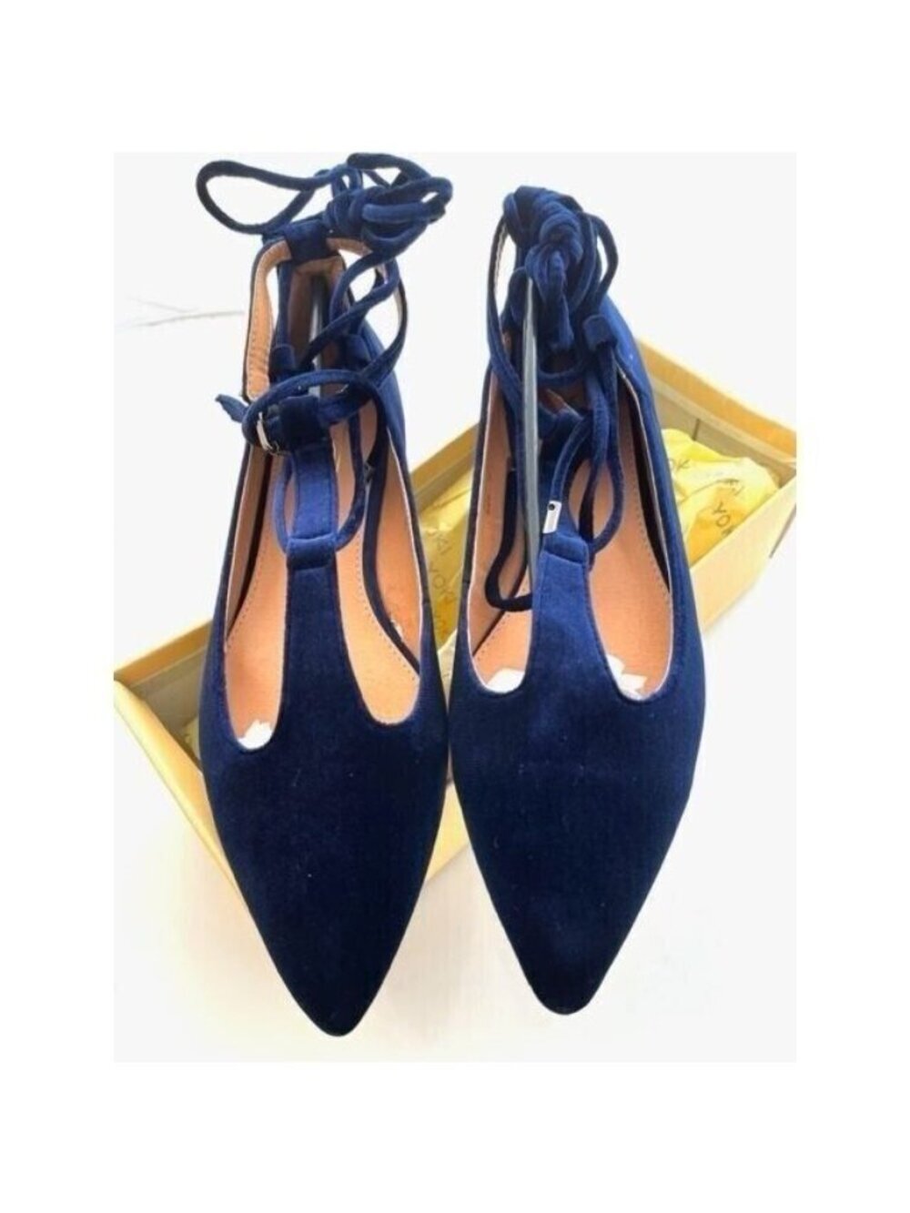 Yoki Urban-80 Velvet Flat Lace Up Shoe~Size 8~Navy Dark Blue Ankle Tie P7 25 - Picture 3 of 7